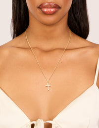 Waterproof Gold Plated Stainless Steel Cubic Zirconia Fine Cross Necklace - link has visual effect only