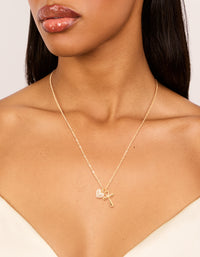 Waterproof Gold Plated Stainless Steel Cubic Zirconia Pave Cross & Heart Pendant Necklace - link has visual effect only
