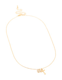 Waterproof Gold Plated Stainless Steel Cubic Zirconia Pave Cross & Heart Pendant Necklace - link has visual effect only