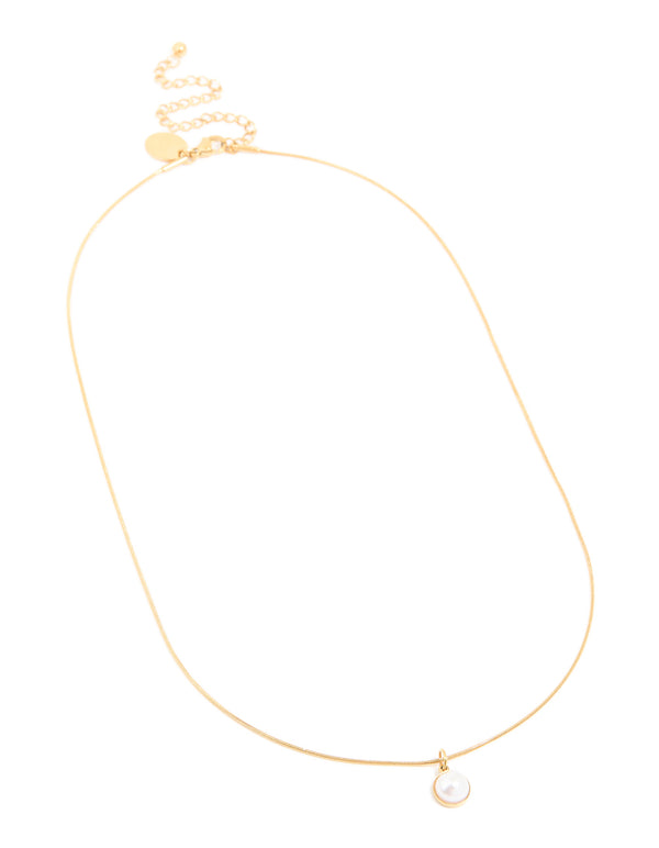 Waterproof Gold Plated Stainless Steel Freshwater Pearl Pendant Necklace