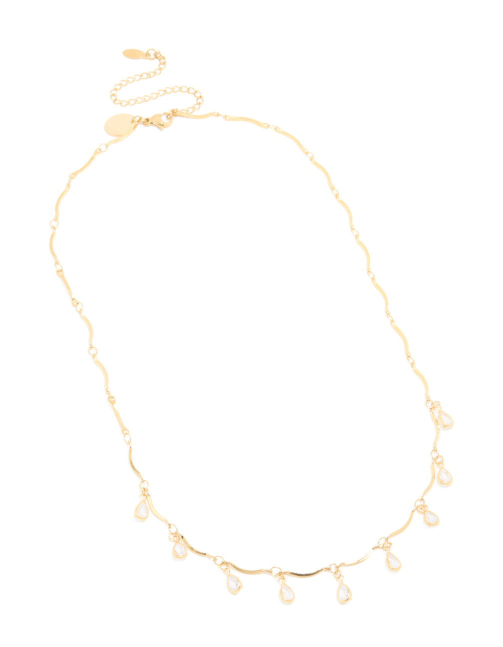 Waterproof Gold Plated Stainless Steel Cubic Zirconia Droplet Charms Necklace