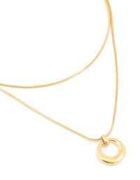 Waterproof Gold Plated Stainless Steel Snake Chain & Open Circle Pendant Layered Necklace - link has visual effect only