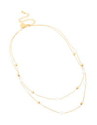 Waterproof Gold Plated Stainless Steel Pearl & Beaded Ball Layered Necklace - link has visual effect only