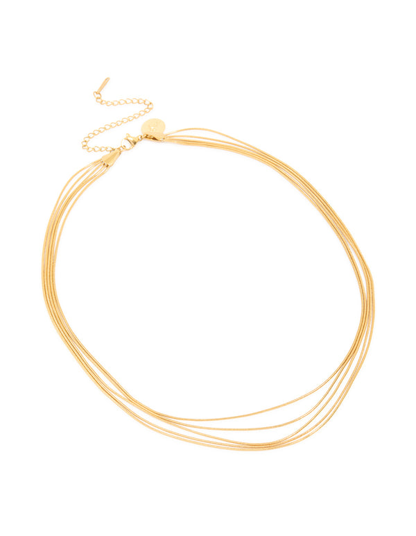 Waterproof Gold Plated Stainless Steel Multi Snake Chain Layered Necklace