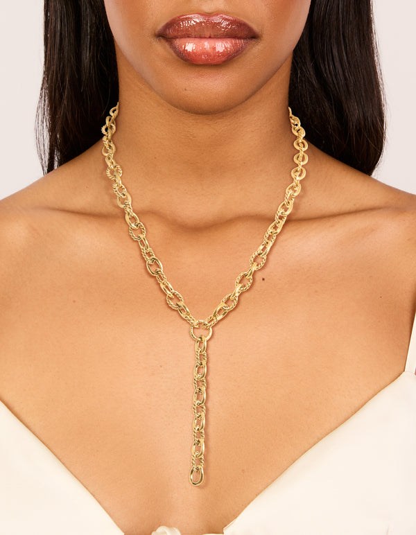 Waterproof Gold Plated Stainless Steel Chunky Chain Y-Necklace