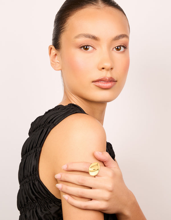 Waterproof Gold Plated Stainless Steel Smooth Pebble Ring