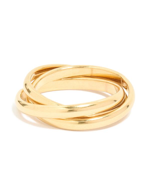 Waterproof Gold Plated Stainless Steel Locked Trio Band Layered Ring