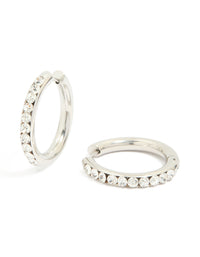 Waterproof Stainless Steel Half Diamante Hinge Hoop Earrings - link has visual effect only