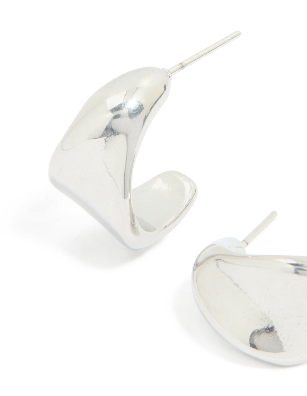 Designed with waterproof stainless steel organic teardrop earrings in silver close up view