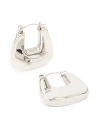 Showcasing waterproof stainless steel rounded square hoop earrings in silver front view - link has visual effect only
