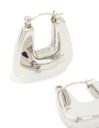 Crafted from waterproof stainless steel rounded square hoop earrings in silver post detail view - link has visual effect only