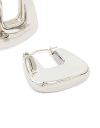 Designed with waterproof stainless steel rounded square hoop earrings in silver close up view - link has visual effect only