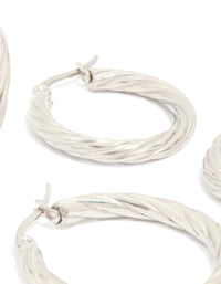 Waterproof Stainless Steel Twisted Hoop Earrings 3-Pack - link has visual effect only