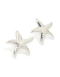 Waterproof Stainless Steel Textured Starfish Stud Earrings - link has visual effect only