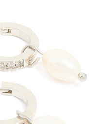 Waterproof Stainless Steel Diamante Freshwater Pearl Drop Huggie Earrings - link has visual effect only