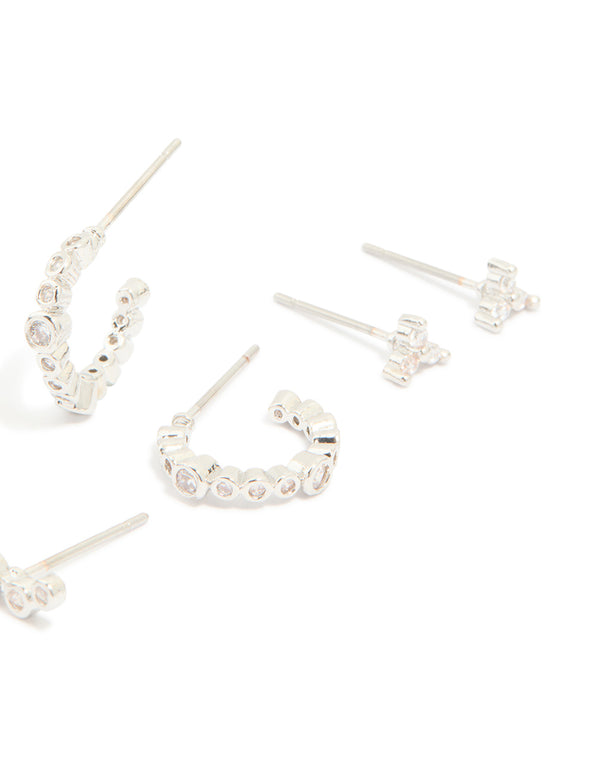 Waterproof Stainless Steel Diamante Stacking Earrings 4-Pack
