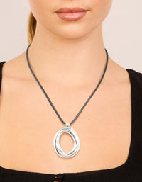 Showcasing a waterproof stainless steel organic pendant cord necklace in silver on neck view - link has visual effect only