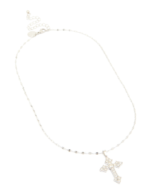 Waterproof Stainless Steel Cubic Zirconia Gothic Cross Fine Necklace
