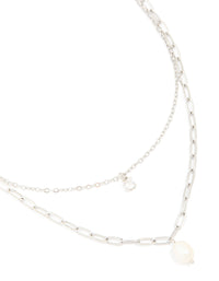Waterproof Stainless Steel Diamante & Freshwater Pearl Chain Layered Necklace - link has visual effect only