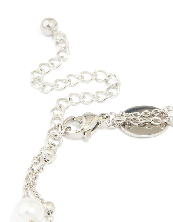 Waterproof Stainless Steel Pearl & Ball Layered Bracelet