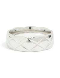 Waterproof Stainless Steel Crosshatch Band Ring - link has visual effect only