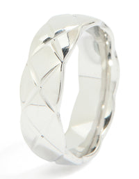 Waterproof Stainless Steel Crosshatch Band Ring - link has visual effect only
