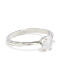 Showcasing a waterproof stainless steel diamante solitaire band ring crafted from silver and clear stone with statement styling side detail view - link has visual effect only
