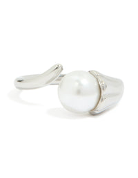 Waterproof Stainless Steel Pearl Open Wrap Around Ring - link has visual effect only
