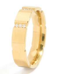 Waterproof Gold Plated Stainless Steel Cubic Zirconia Trio Stripe Ring - link has visual effect only