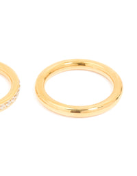 Waterproof Gold Plated Stainless Steel Cubic Zirconia Band & Smooth Rings 3-Pack - link has visual effect only