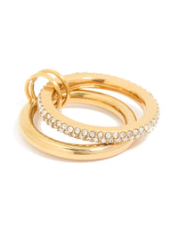 Waterproof Gold Plated Stainless Steel Cubic Zirconia Spinner Rondell Stacked Ring - link has visual effect only