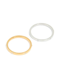Showcasing waterproof skinny cubic zirconia dot rings in a 2-pack with mixed metals plated stainless steel, featuring gold and silver finishes front view - link has visual effect only