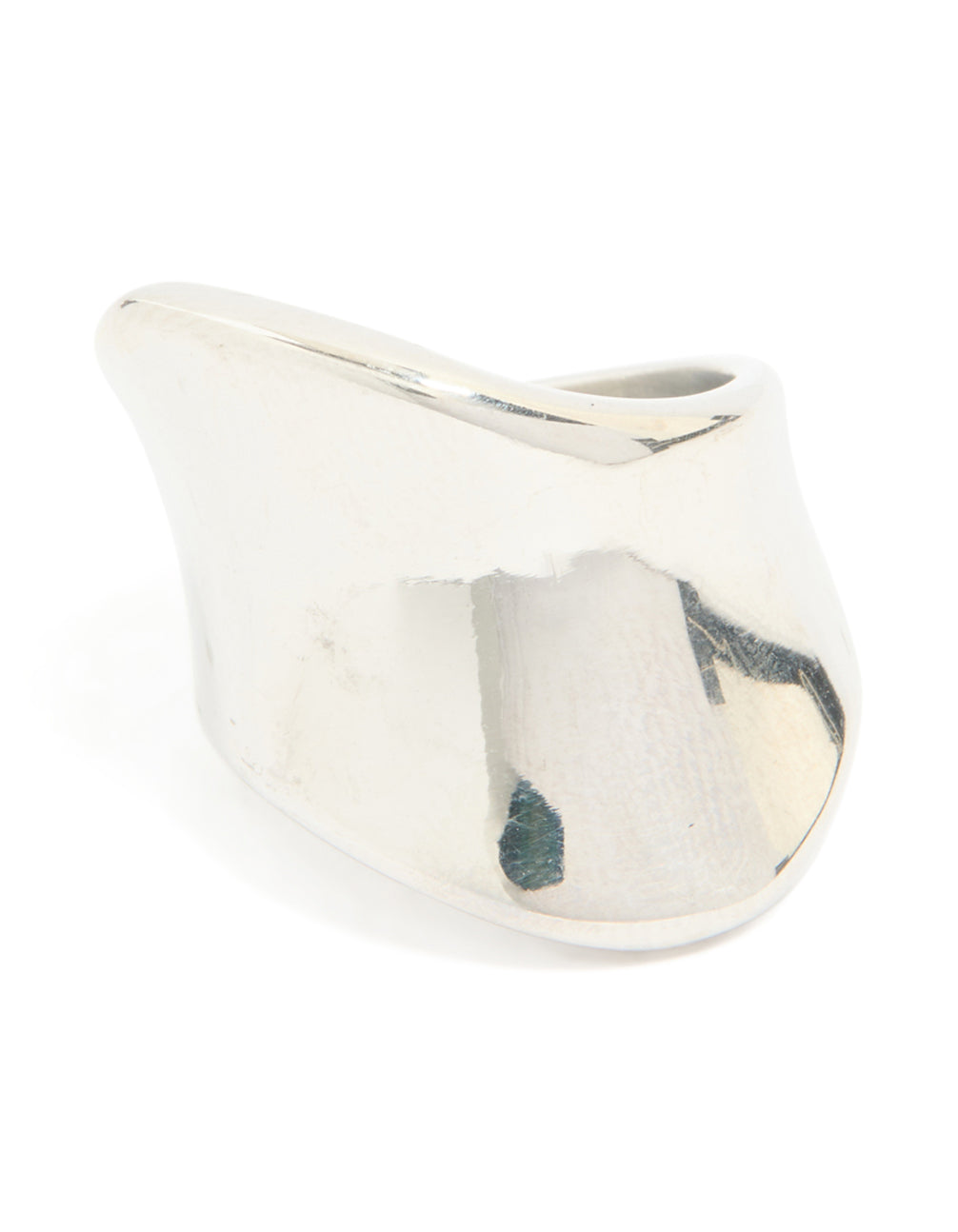 Crafted from waterproof stainless steel, this organic smooth ring in silver features a sculptural, twisted design front view