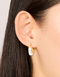 Waterproof Gold Plated Stainless Steel Pearl Puffy Hoop Earrings - link has visual effect only