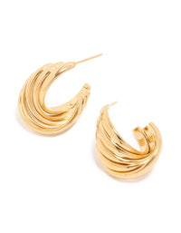 Waterproof Gold Plated Stainless Steel 4-Row Twisted Hoop Earrings - link has visual effect only