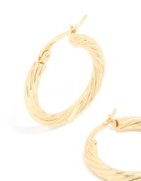 Waterproof Gold Plated Stainless Steel Twisted Medium Hoop Earrings - link has visual effect only
