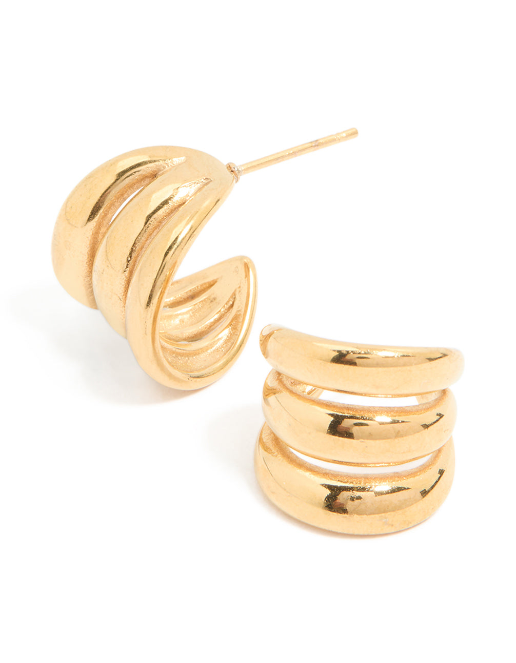 Waterproof Gold Plated Stainless Steel Triple Band Hoop Earrings