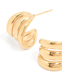 Waterproof Gold Plated Stainless Steel Triple Band Hoop Earrings - link has visual effect only