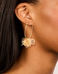 Waterproof Gold Plated Stainless SteelEtched Flower Hoop Earrings - link has visual effect only