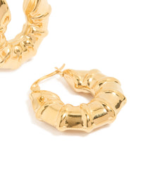 Waterproof Gold Plated Stainless Steel Barrel Detail Hoop Earrings - link has visual effect only