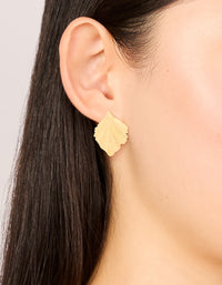 Waterproof Gold Plated Stainless Steel Textured Leaf Earrings - link has visual effect only