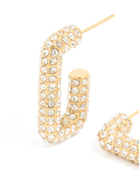 Waterproof Gold Plated Stainless Steel Diamante Pavé Rectangle Hoop Earrings - link has visual effect only
