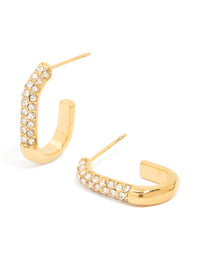 Waterproof Gold Plated Stainless Steel Diamante Half Oval Hoop Earrings - link has visual effect only
