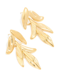 Waterproof Gold Plated Stainless Steel Cascading Leaf Drop Stud Earrings - link has visual effect only
