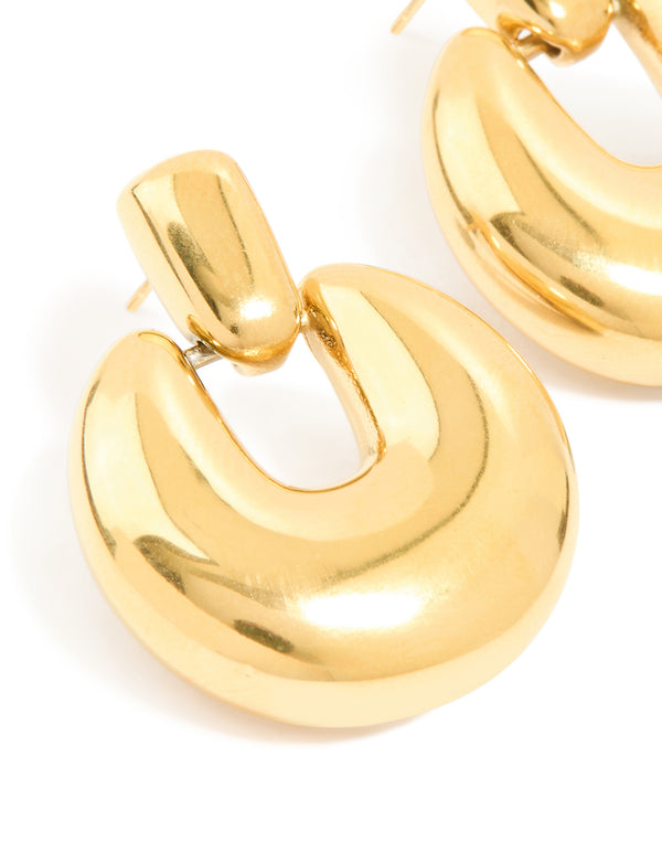 Waterproof Gold Plated Stainless Steel Round Doorknocker Earrings