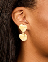 Waterproof Gold Plated Stainless Steel Double Chunky Heart Earrings - link has visual effect only