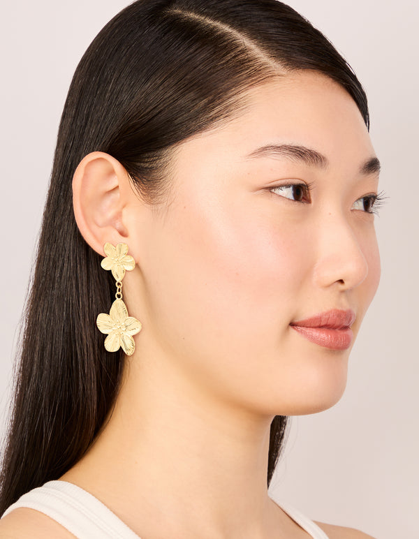 Waterproof Gold Plated Stainless Steel Flower Pearl Drop Earrings