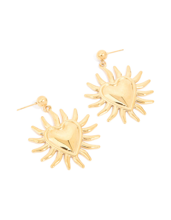 Waterproof Gold Plated Stainless Steel Heart Flower Statement Earrings