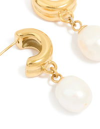 Waterproof Gold Plated Stainless Steel Pearl Chunky Drop Earrings - link has visual effect only