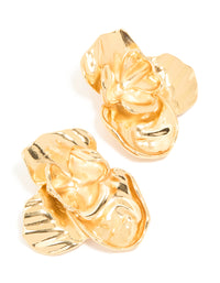 Waterproof Gold Plated Stainless Steel Statement Flower Stud Earrings - link has visual effect only